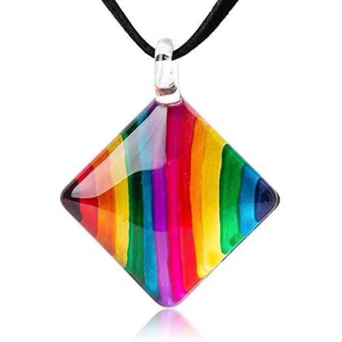 SUVANI Hand Blown Glass Multi-Colored Rainbow Striped Pendant Necklace or Dangle Earrings