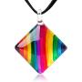 SUVANI Hand Blown Glass Multi-Colored Rainbow Striped Pendant Necklace or Dangle Earrings