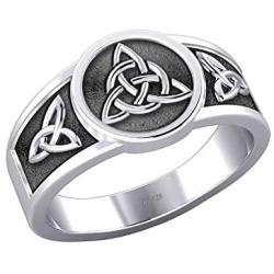 US Jewels Mens 0.925 Sterling Silver Irish Celtic Trinity & Triquetra Knots Ring Band
