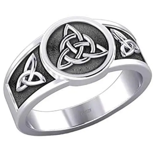 US Jewels Mens 0.925 Sterling Silver Irish Celtic Trinity & Triquetra Knots Ring Band US Jewels Mens 0.925 Sterling Silver Irish Celtic Trinity & Triquetra Knots Ring Band