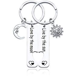 Ribukat Couple Keychain Puzzle Keychain for Boyfriend Girlfriend Live by The Sun Love by The Moon Keychain Set of 2 Moon Jewelry Gift for Couple