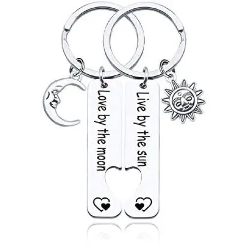 Ribukat Couple Keychain Puzzle Keychain for Boyfriend Girlfriend Live by The Sun Love by The Moon Keychain Set of 2 Moon Jewelry Gift for Couple Ribukat Couple Keychain Puzzle Keychain for Boyfriend Girlfriend Live by The Sun Love by The Moon Keychain Set of 2 Moon Jewelry Gift for Couple