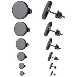 GoldChic Jewelry 3-12Pairs Stainless Steel Mens Classic Design Bar/Hexagon/Geometric/Round Stud Earrings Set Punk Ear Piercing Studs Hypoallergenic (2-12mm) Black/Silver/Gold Color