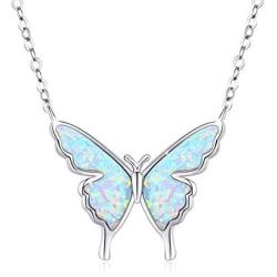 Butterfly Necklace, Opal Butterfly Necklace for Women Sterling Silver Dainty Cute Butterfly Charm Jewelry Delicate Pendant Necklace Birthday Christmas Gift for Her Girlfriend Mom Teen