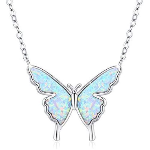 Butterfly Necklace, Opal Butterfly Necklace for Women Sterling Silver Dainty Cute Butterfly Charm Jewelry Delicate Pendant Necklace Birthday Christmas Gift for Her Girlfriend Mom Teen