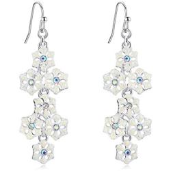 Long Snowflake Earrings for Women Girls Silver Plated Elegant Rhinestone Dangling Sparkly Earrings for Christmas Earrings Gifts Winter Party with Message Card & Velvet Bag