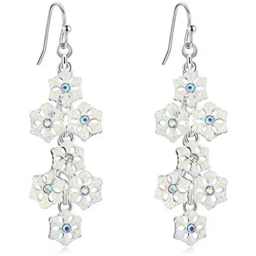Long Snowflake Earrings for Women Girls Silver Plated Elegant Rhinestone Dangling Sparkly Earrings for Christmas Earrings Gifts Winter Party with Message Card & Velvet Bag