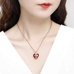 I Love You Jewelry with Ruby Red/Sapphire Blue Heart Birthstone Crystal, Rose Gold/Silver Tone Plating Pendant Valentines Day Necklaces for Women Wife Girls Girlfriend Gifts, 18+2
