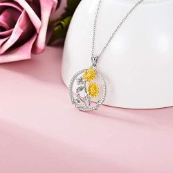 RMREWY 925 Sterling Silver Sunflower Necklace Round Shape Pendant Necklace You are My Sunshine Symbol for Women Girlfriend Wife Mother Her Birthday Gifts