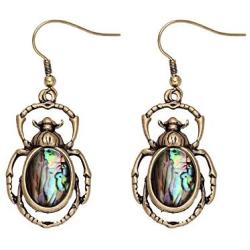 MANZHEN Antique Bronze Abalone Shell Bug Wildlife Necklace Scarab Earring Woodland Animal Jewelry Set