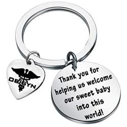 AKTAP OBGYN Gift Midwife Keychain Thank You for Helping Us Welcome Our Sweet Baby Into This World Doula Nurse Jewelry Thank You Gift for Obstetrician Midwife 