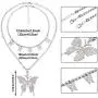 Big Butterfly Pendant Necklace Rhinestone Chain Shiny Crystal Choker Pendant Collar Necklace and Butterfly Bracelet Butterfly Earrings Jewelry for Women Girl (Silver)