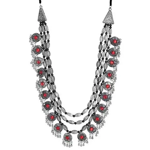 Crunchy Fashion Bollywood Traditional Indian/Bohemian Style Afgani Oxidised Silver Statement Necklace for Women Crunchy Fashion Bollywood Traditional Indian/Bohemian Style Afgani Oxidised Silver Statement Necklace for Women