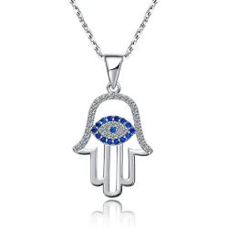 sloong 925 Sterling Silver Evil Eye Hamsa White Blue Cz Womens Pendant Necklace…