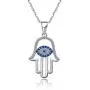 sloong 925 Sterling Silver Evil Eye Hamsa White Blue Cz Womens Pendant Necklace…