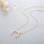 Fettero Women Crescent Moon Necklace Gold Double Horn Upside Down Moon Half Pendant 14K Gold Plated Dainty Chain Minimalist Simple Jewelry Gift