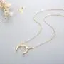 Fettero Women Crescent Moon Necklace Gold Double Horn Upside Down Moon Half Pendant 14K Gold Plated Dainty Chain Minimalist Simple Jewelry Gift