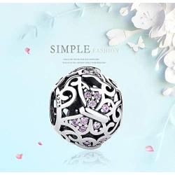 EvesCity Bolenvi 925 Sterling Silver Pink Crystal Filigree Butterfly Ball Charms Beads Pendants for Charm Bracelets & Necklace - Best Gift for Her
