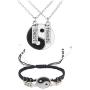 NC 4-12Pcs Yin Yang Tai Chi Gossip Chain Pendant Necklace Bracelet Set Adjustable Cord Braide Couple Matching Beads Bracelet for Women Men Teen Girl Best Friend Friendship Jewelry Gift