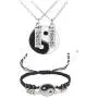 NC 4-12Pcs Yin Yang Tai Chi Gossip Chain Pendant Necklace Bracelet Set Adjustable Cord Braide Couple Matching Beads Bracelet for Women Men Teen Girl Best Friend Friendship Jewelry Gift