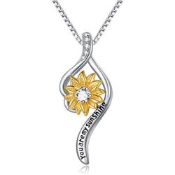 925 Sterling Silver Sunflower Necklace You Are My Sunshine Daisy Flower Pendant Jewelry for Women