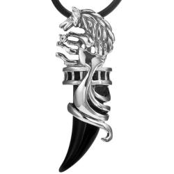 URBAN JEWELRY Stunning Mens Wolf Tribal Stainless Steel Silver Necklace Pendant 19'' Leather Chain