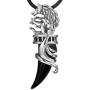 URBAN JEWELRY Stunning Mens Wolf Tribal Stainless Steel Silver Necklace Pendant 19'' Leather Chain