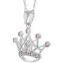 In Season Jewelry Rhodium Plated Princess Crown Necklace Pendant Pink CZ Girls Childrens 16''