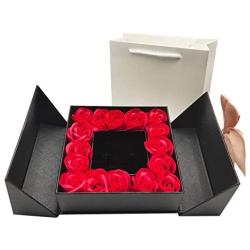 Luxury Gift Box of 16 Red Rose Flowers with Jewelry,Necklace,Earring,Ring,Give The Most Beautiful Rose Gift on Valentines Day,Birthday,Mothers Day,Proposal,Wedding and Anniversary (Black)