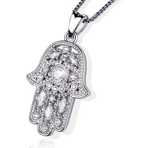 Hamsa Hand Necklace for Women Girls,S925 Sterling Silver Fatima Hand Pendant Necklace Vintage Fatima Evil Eye Pendant Jewelry,Sacred Lotus Charm Jewelry Gift Womens Path of Symbols Friendship
