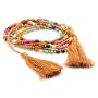 Turquoise Tassel Strand Necklace and Bracelet Gold Beads Brown Cotton Strings Long Statement Fashion Jewelry