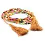 Turquoise Tassel Strand Necklace and Bracelet Gold Beads Brown Cotton Strings Long Statement Fashion Jewelry