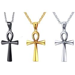 VNOX Stainless Steel Egyptian Key of Life Ankh Cross Pendant Necklace for Men Women,3 Color,Free Chain 20''