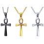 VNOX Stainless Steel Egyptian Key of Life Ankh Cross Pendant Necklace for Men Women,3 Color,Free Chain 20''