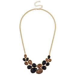 LUX ACCESSORIES Faceted Black Leopard Teardrop Stone Statement Bib Chain Necklace
