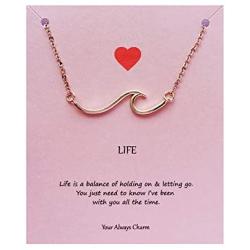 Your Always Charm Ocean Wave Necklace Sea Jewelry for Surfer Beach Lover (rose gold)