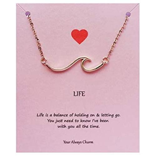 Your Always Charm Ocean Wave Necklace Sea Jewelry for Surfer Beach Lover (rose gold)