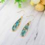 ZENGORI 1 Pair Long Teardrop Natural Turquoise with Line Fish Hook Drop Dangle Earrings