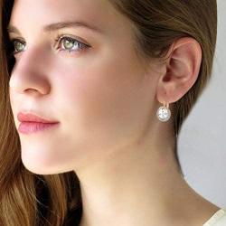 Round Swarovski Crystal Halo Drop Leverback Earrings for Women 14K Gold Plated Hypoallergenic Earrings