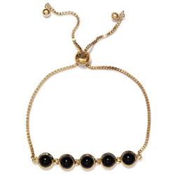 Shop LC Delivering Joy Black Onyx Magic Ball Bolo Tennis Bracelet Jewelry Gifts for Women ION Plated Real 18K Yellow Gold Fashion Adjustable Size 7.50''