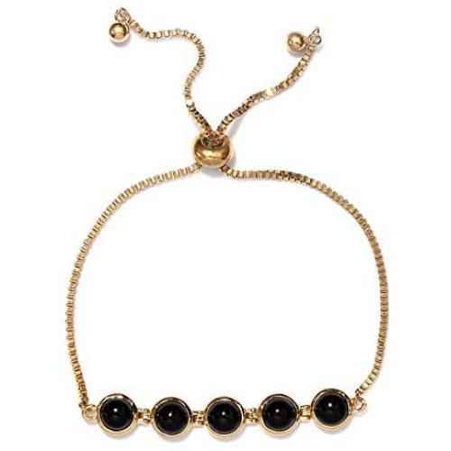 Shop LC Delivering Joy Black Onyx Magic Ball Bolo Tennis Bracelet Jewelry Gifts for Women ION Plated Real 18K Yellow Gold Fashion Adjustable Size 7.50''