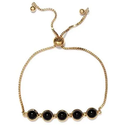 Shop LC Delivering Joy Black Onyx Magic Ball Bolo Tennis Bracelet Jewelry Gifts for Women ION Plated Real 18K Yellow Gold Fashion Adjustable Size 7.50''