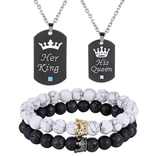 4Pcs Couple Necklace Bracelet Set for Couple s Gift Morse Code I Love You Bracelet Her and His Necklace 4Pcs Couple Necklace Bracelet Set for Couple s Gift Morse Code I Love You Bracelet Her and His Necklace