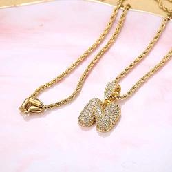 Fiasaso 14K Gold Plated A-Z Letter Necklace for Men Women CZ Bubble Initial Pendant Hip Hop Necklace Rope Chain 23''