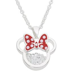 Disney Birthstone Women and Girls Jewelry Minnie Mouse Silver Plated Shaker Pendant Necklace, 18+2'' Extender