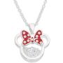 Disney Birthstone Women and Girls Jewelry Minnie Mouse Silver Plated Shaker Pendant Necklace, 18+2'' Extender
