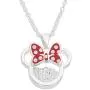 Disney Birthstone Women and Girls Jewelry Minnie Mouse Silver Plated Shaker Pendant Necklace, 18+2'' Extender