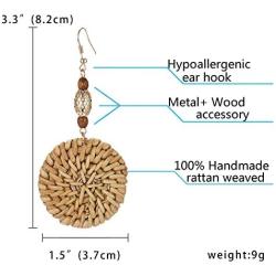 Rattan Earrings Handmade Straw Statement Bohemian Lightweight Drop Dangle Geometric Woven Wicker Earring For Women Girls