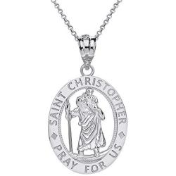 CaliRoseJewelry Sterling Silver Saint Christopher Pray for Us Oval Charm Pendant Necklace