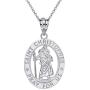 CaliRoseJewelry Sterling Silver Saint Christopher Pray for Us Oval Charm Pendant Necklace